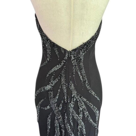 Jovani Sequined Beaded Halter Black Maxi Formal Prom Pageant Gown Dress Sz 6 EUC - Picture 11 of 15